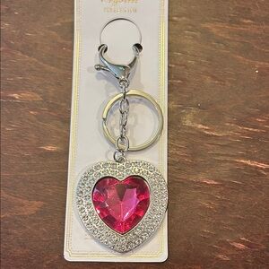 NWT.  Pink Heart Keychain with Silver Accents